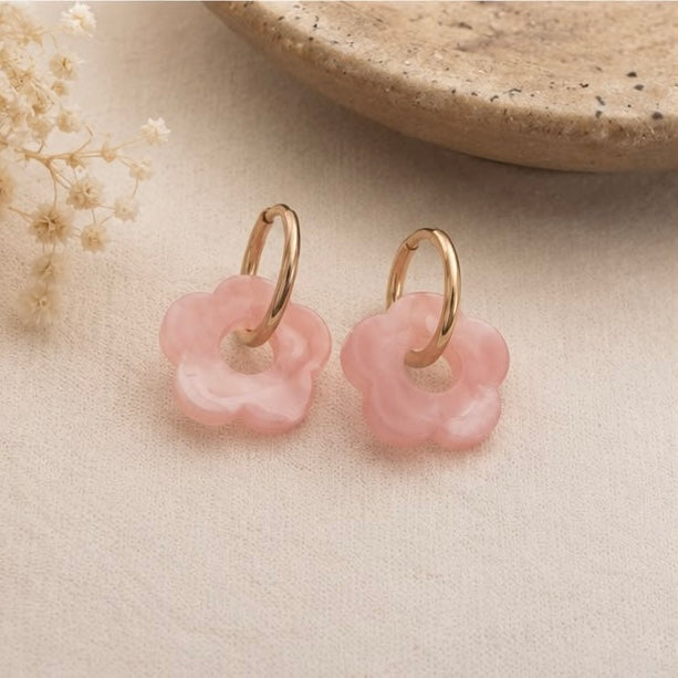 Boucles d'oreilles Fleur Rose en acier inoxydable doré