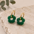 Boucles d'oreilles Fleur vert emeraude en acier inoxydable doré